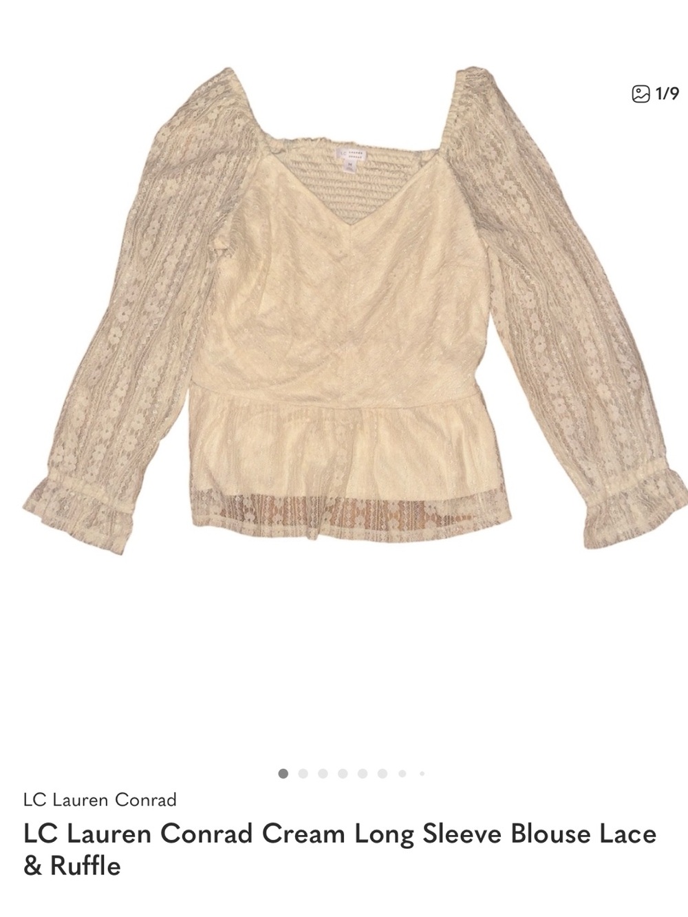 LC Lauren Conrad Cream Lace Peplum Blouse with Puff Sleeves  size medium #f2